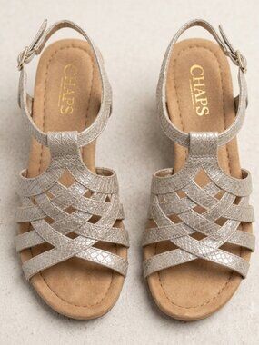 CHAPS ‘Katelyn’ Gold Wedge Sandals Size 6